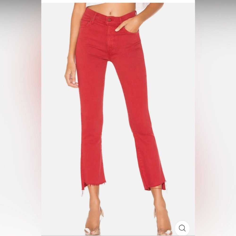 MOTHER Red Women's Jeans- Insider Crop Fray Anklw